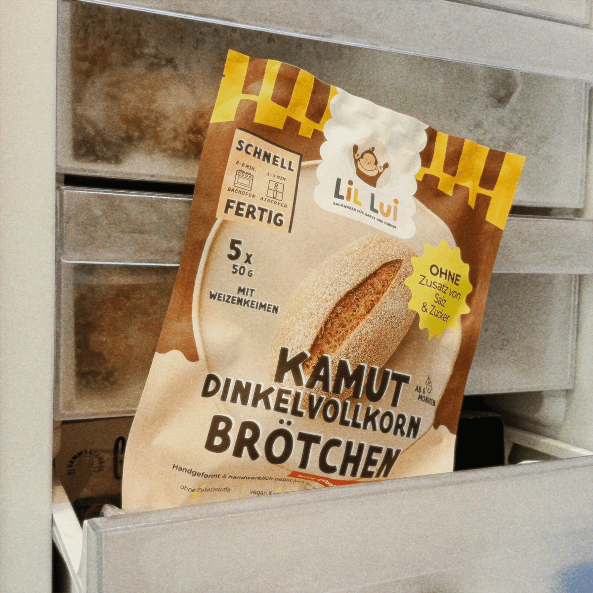 Kamut Dinkelvollkornbrötchen mit Weizenkeimen – 5er Pack (ohne Salz | ab 6 Monaten) – Baby-Backwaren ohne Salz | Lil Lui