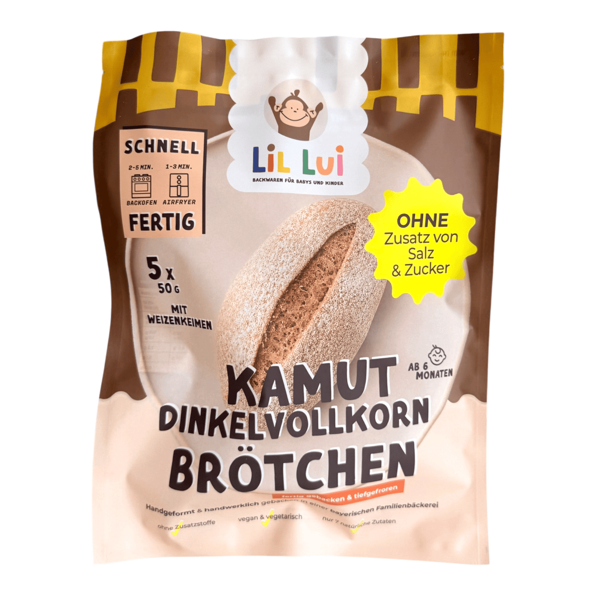 Kamut Dinkelvollkornbrötchen mit Weizenkeimen – 5er Pack (ohne Salz | ab 6 Monaten) – Baby-Backwaren ohne Salz | Lil Lui